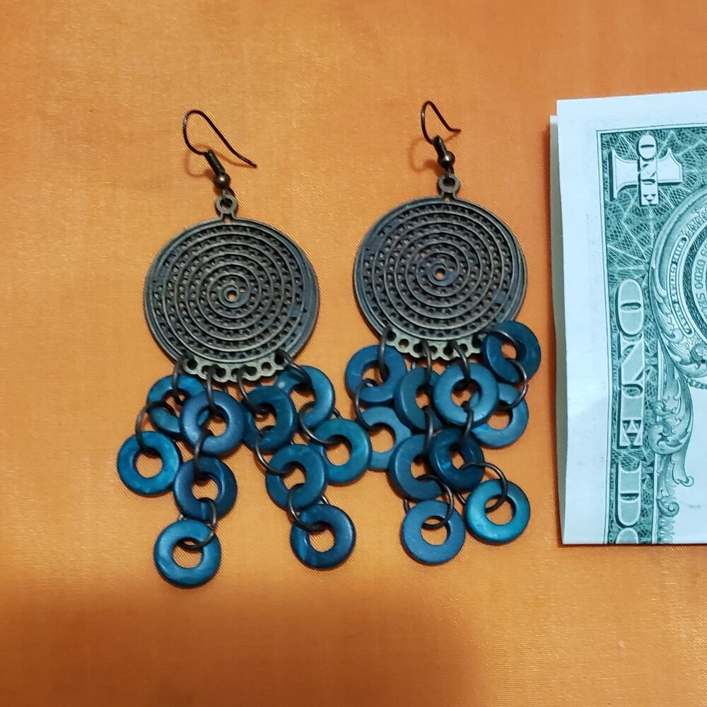 Antique Gold & Deep Turquoise Dangle Earrings.